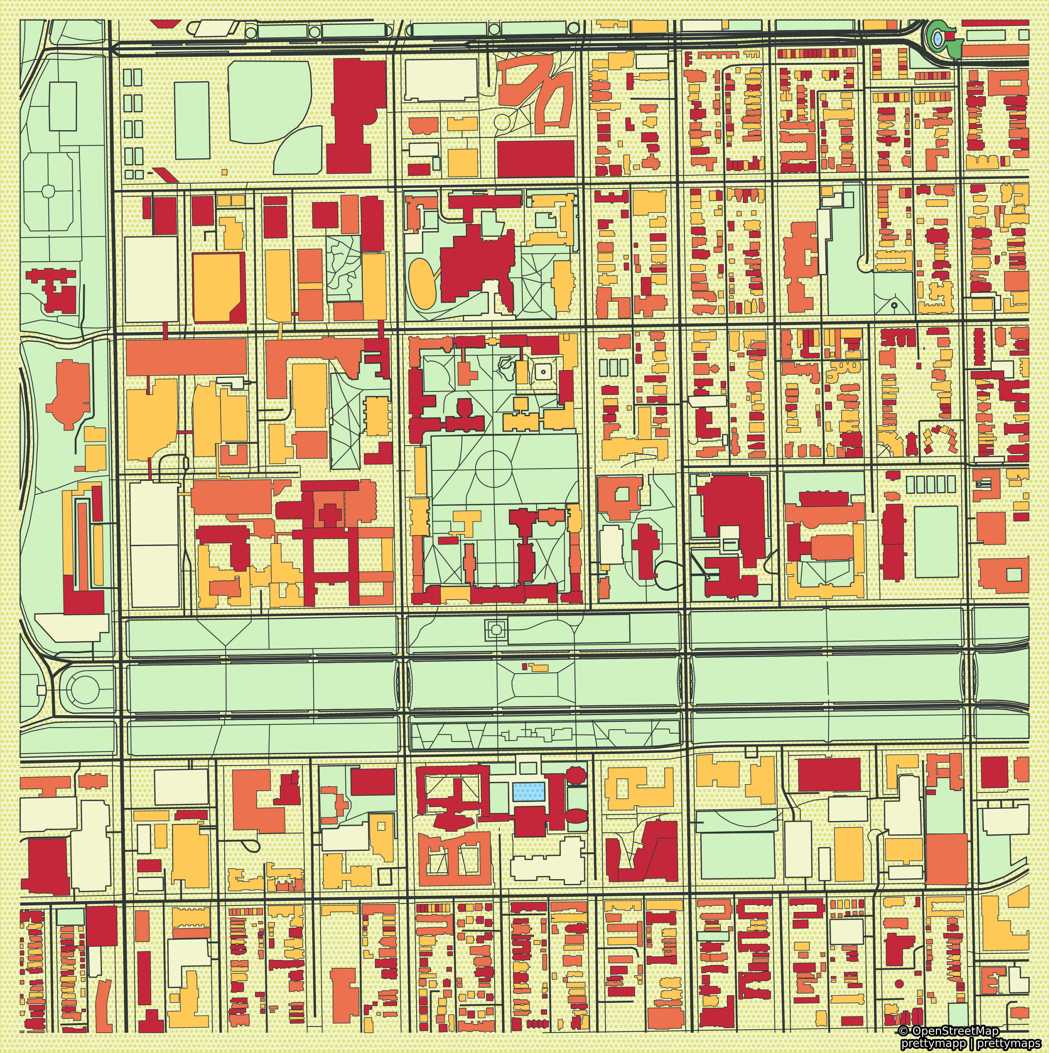 Overhead map of UChicago, made with prettymap